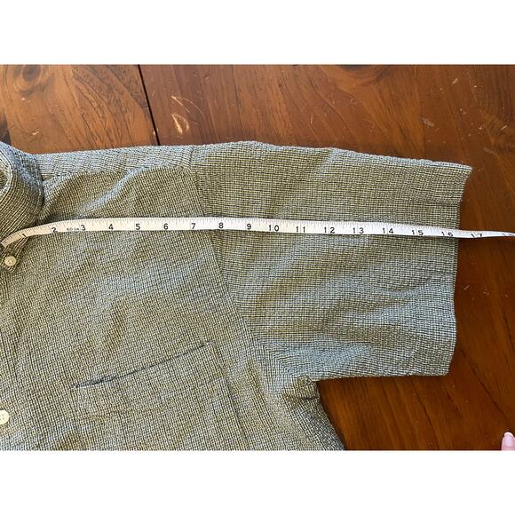 Cherokee Mens Medium Button Polo Shirt All Cotton Short Sleeve Green Box Pattern - Picture 7 of 8